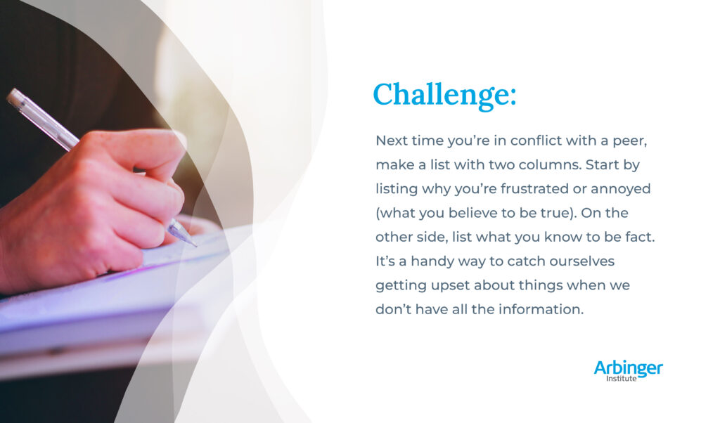 Callout that challenges readers to focus on facts rather than assumptions in conflict